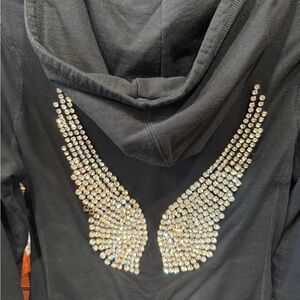 Black Hoodie with Rhinestone Wing Design